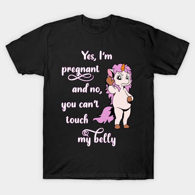 Unicorn with Stop Hand - Yes I'm Pregnant T-Shirt by Modern Medieval Design